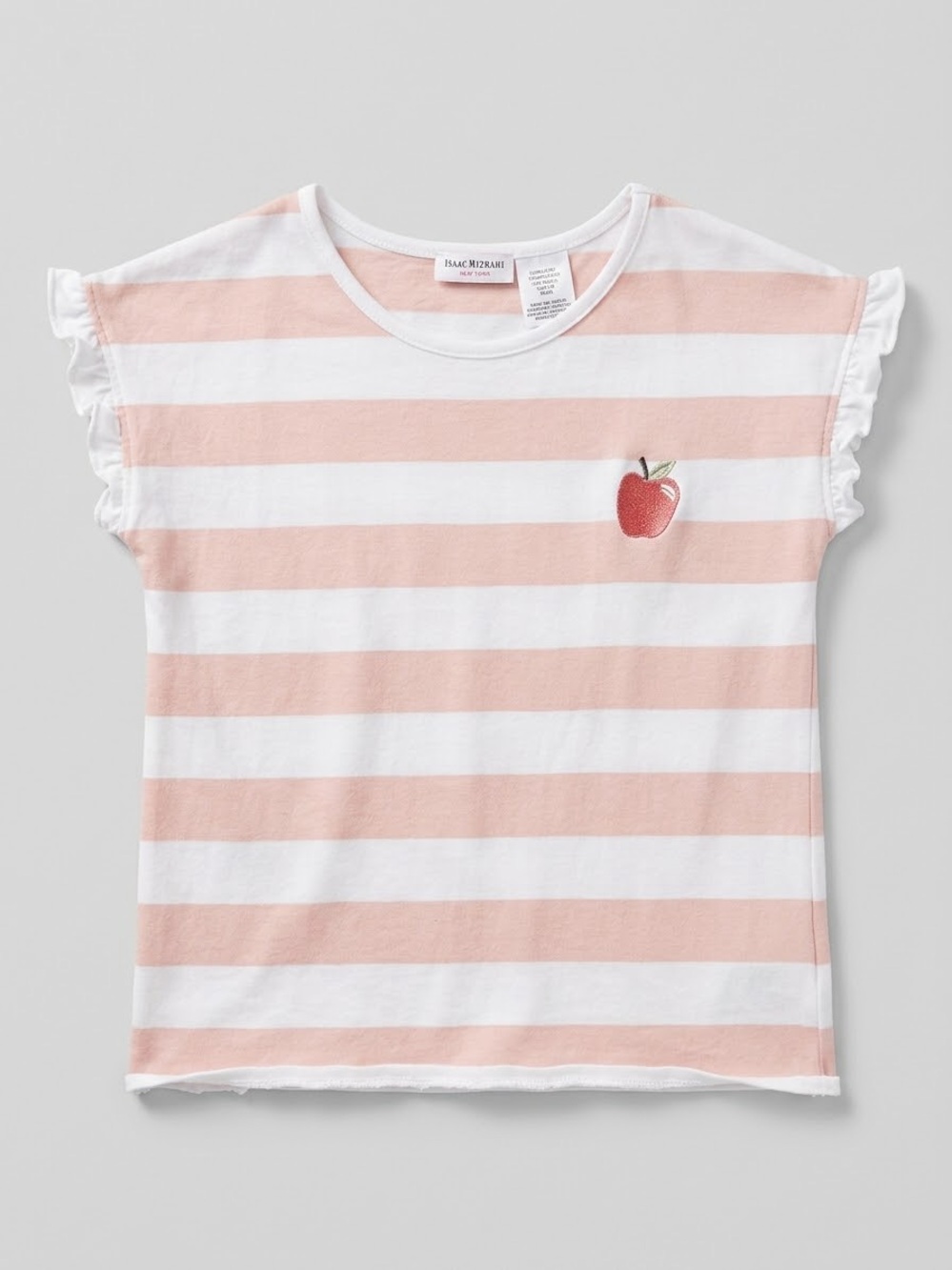 Isaac Mizrahi Pink & White Striped Tee with Apple Patch